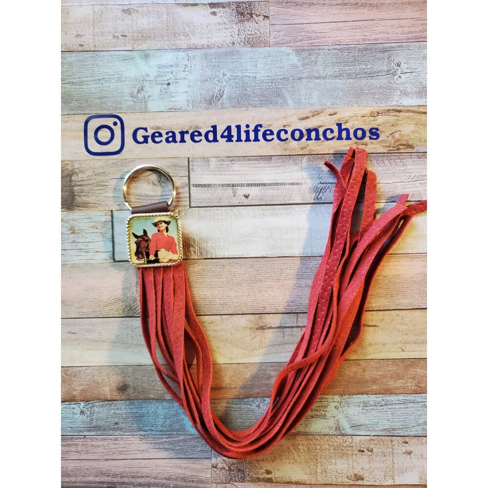 Handmade boho Leather Fringe Western bag charm, Long keychain purse charms